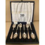 A SET OF SIX MID CENTURY SILVER COFFEE SPOONS, HALLMARKED SHEFFIELD 1954 BY MAPPIN & WEBB, IN