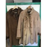 TWO VINTAGE COATS ONE BEING A DENNIS BASSO TAN COAT, SIZE X SMALL, THE OTHER A CENTIGRADE TAN