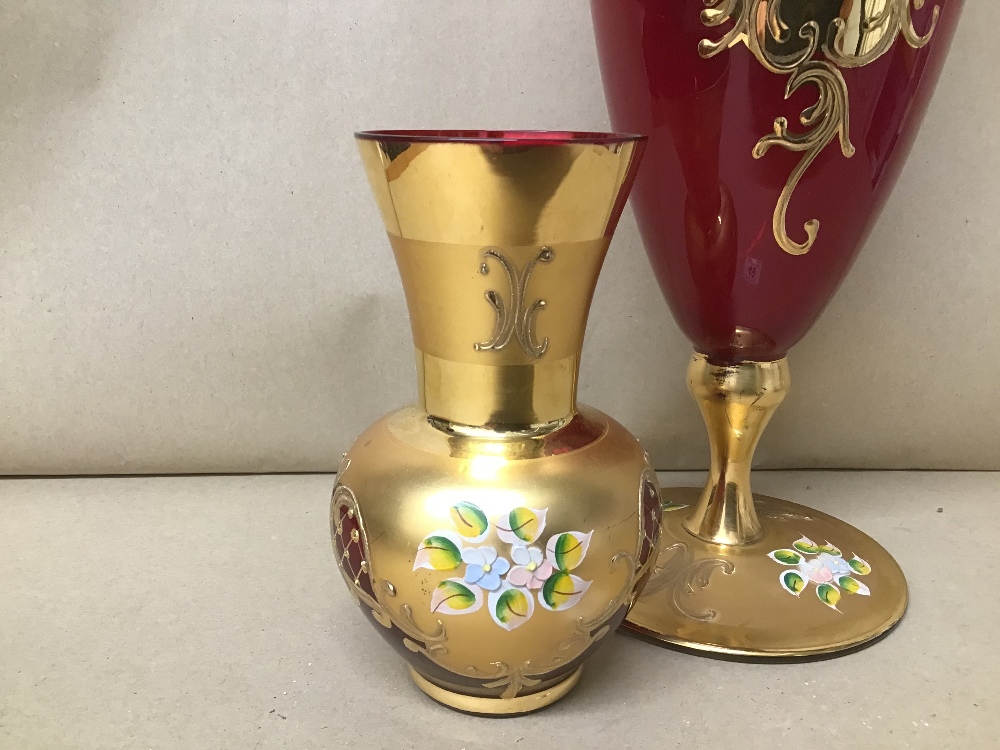 A LARGE OVERSIZED BOHEMIAN GLASS DRINKING VESSEL WITH GILT DECORATION, 43CM HIGH, TOGETHER WITH A - Image 2 of 5