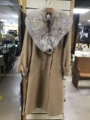 A VINTAGE LONG COAT WITH FUR COLLAR BY JAEGER
