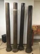 FOUR UNUSUAL LATE 19TH/EARLY 20TH CENTURY LARGE WOODEN COLUMNS OF A SHIP, TWO WITH INDISTINCT