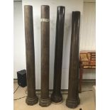 FOUR UNUSUAL LATE 19TH/EARLY 20TH CENTURY LARGE WOODEN COLUMNS OF A SHIP, TWO WITH INDISTINCT