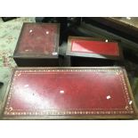 THREE RED LEATHER TOP REPRODUCTION PIECES OF FURNITURE INCLUDING SOFA TABLE