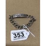 A MID-CENTURY FRENCH 800 GRADE SILVER CURB LINK BRACELET ENGRAVED NAME TO THE FRONT "ROGER" MARKED