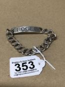 A MID-CENTURY FRENCH 800 GRADE SILVER CURB LINK BRACELET ENGRAVED NAME TO THE FRONT "ROGER" MARKED