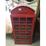 A RED WOODEN TELEPHONE WINE BOX HOLDS 20 BOTTLES 98CMS HIGH