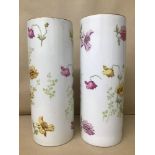 A PAIR OF FRENCH CERAMIC VASES OF CYLINDRICAL FORM BY B&CO FOR LIMOGES, 31.5CM HIGH