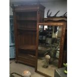 A FRENCH OAK LINEN CUPBOARD WITH GLASS FRONTED DOOR AND BOTTOM DRAWER