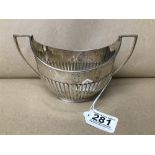 AN EDWARDIAN SILVER TWIN HANDLED OVAL SUGAR BOWL WITH HALF FLUTED DECORATION, HALLMARKED