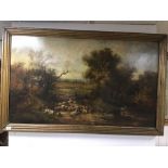 A FRAMED EARLY 19TH CENTURY OIL ON CANVAS INDISTINCTLY SIGNED BOY WITH A SHEEP 139 X87CMS