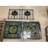 FOUR EARLY PIECES OF STAINGLASS LARGEST 48 X48CMS