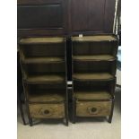 A PAIR OF 19TH CENTURY HAND PAINTED WATERFALL BOOKCASES WITH BOTTOM DRAWERS