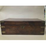 A LARGE VICTORIAN MAHOGANY AND BRASS BOUND WRITING SLOPE OF RECTANGULAR FORM,