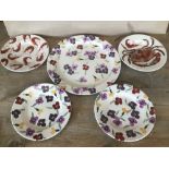 FIVE EMMA BRIDGEWATER CERAMIC PLATES, COMRIPSING PRAWNS, CRAB PASTA AND FLOWERS