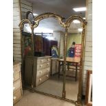 A VICTORIAN LARGE TRIPLE MIRROR WITH MEIWLY GLASS WITH GILT SURROUND 162 X 190CMS