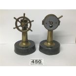 TWO NOVELTY GERMAN CIGAR CUTTERS BY ELZIT IN THE FORM OF A SHIPS WHEEL AND THROTTLE