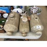 THREE STONEWARE HOT WATER BOTTLES, 27CM LONG