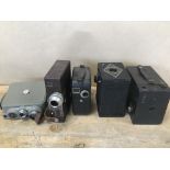 FIVE EARLY CAMERAS, INCLUDING ENSIGN E20, EUMIG C3, PATHE WEBO ETC