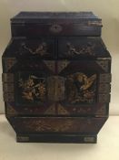 AN ANTIQUE JAPANESE LACQUERED JEWELLERY CABINET, 40CMS HIGH