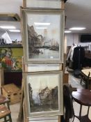 A PAIR OF FRAMED AND GLAZED WATERCOLOURS OF CONTINENTAL SCENES SIGNED E.ST JOHN 58 X 73CMS