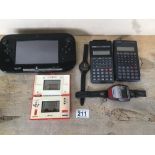 A NINTENDO WII U GAME PAD, NINTENDO GAME & WATCH MICKEY AND DONALD, TWO CASIO CALCULATORS AND MORE