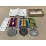 GROUP OF THREE MEDALS, COMPRISING WWI VICTORY MEDAL, WWII DEFENCE MEDAL AND WAR MEDAL, TOGETHER WITH