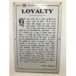 A VINTAGE ENAMEL SIGN (LOYALTY) BY ELBERT HUBBARD 32 X 48CMS