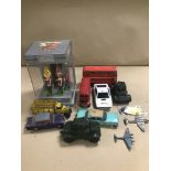 A GROUP OF VINTAGE METAL VEHICLES, INCLUDING CORGI ROUTEMASTER, CORGI 007 LOTUS ESPIRIT, W BRITAIN