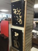 TWO ORIENTAL LACQUERED WALL PLAQUES OF WATER LILIES, 71CM HIGH
