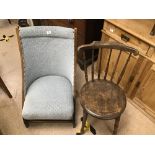 A VINTAGE FOLDING CHAIR WITH A VICTORIAN PENNY CHAIR