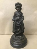 A BRONZE FIGURE DEPICTING A WOMAN WEARING A MOB CAP, INDISTINCTLY SIGNED, RAISED UPON A MARBLE BASE,