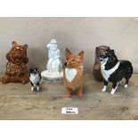 FOUR BESWICK DOGS, COMPRISING TWO BORDER COLLIES, A CORGI AND A SHIH TZU, TOGETHER WITH A SYLVAC