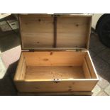 A LARGE VICTORIAN PINE CHEST WITH HANDLES 92 X 46 X 44CMS