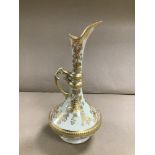 A FRENCH REDON LIMOGES PORCELAIN EWER, HIGHLY DECORATED WITH HAND PAINTED FLORAL MOTIFS WITH GILT