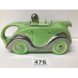 A SADLER ART DECO TEA POT MODELED AS A CAR, REG NO 820236, 22CM LONG