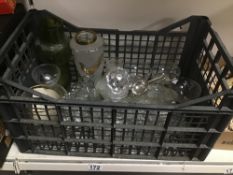 ASSORTED GLASSWARE, INCLUDING DECANTER, BABYCHAM GLASSES AND MORE