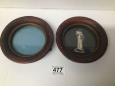 A PAIR OF LATE 19TH CENTURY MAHOGANY FRAMES OF CIRCULAR FORM, ONE WITH IMAGE OF A CHILD WEARING A
