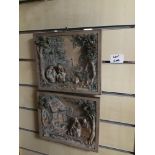TWO POTTERY WALL PLAQUES WITH VILLAGE SCENES