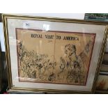 A FRAMED AND GLAZED FELIKS TOPOLSKI LITHOGRAPH TITLED (ROYAL VISIT TO AMERICA) 77 X 64CMS