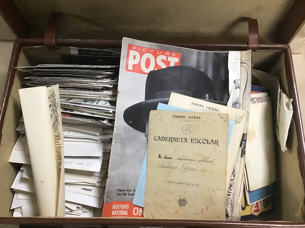 A SUITCASE OF EPHEMERA INCLUDING POSTCARDS AND PHOTOGRAPHS