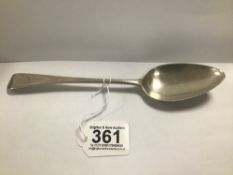 A GEORGE III SILVER BRIGHT CUT HANDLED TABLE SPOON, HALLMARKED LONDON 1788 BY GEORGE SMITH & WILLIAM
