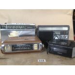 FOUR VINTAGE RADIO'S, COMPRISING GRUNDIG ELITE BOY 500, BUSH TR 130, A PANASONIC AND ANOTHER