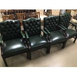FOUR GREEN LEATHER BUTTON BACK GAINSBOROUGH ARM CHAIRS