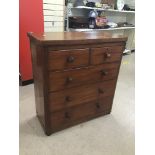 A MAHOGANY VICTORIAN TWO OVER THREE CHEST OF DRAWERS