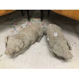 TWO HEAVY RECONSTITUTED STONE FIGURES OF PIGS 50CMS