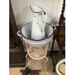 A VICTORIAN WASHSTAND WITH ENAMEL JUG'N'BOWL