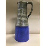 A LARGE SWEDISH ART POTTERY POURING JUG BY UPSALA EKEBY, ORIGINAL LABEL TO SIDE, 35.5CM HIGH