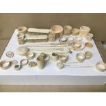 A MIXED GROUP OF 19TH CENTURY IVORY AND BONE ITEMS, INCLUDING NAPKIN RINGS, HAIR BRUSH, GLOVE