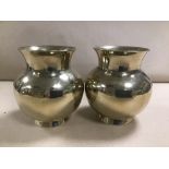 A PAIR OF ORNATE POLISHED BRONZE VASES, INDISTINGCTLY MARKED TO BASE, 13CM HIGH