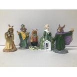 FOUR ROYAL DOULTON BUNNYKINS FIGURES, INCLUDING SANDS OF TIME, MERLIN, MYSTIC AND LORD WOODMOUSE,